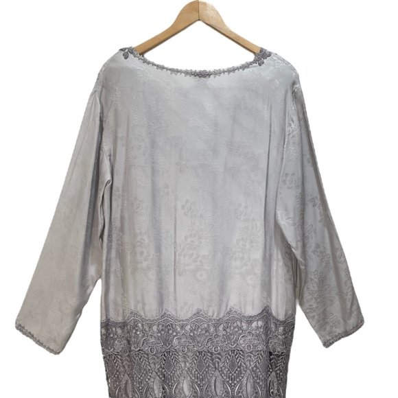 PAT DAHNKE Wisteria Silk Queen Isabel Top & Tea Length Skirt Taupe Large NWT - Picture 2 of 15